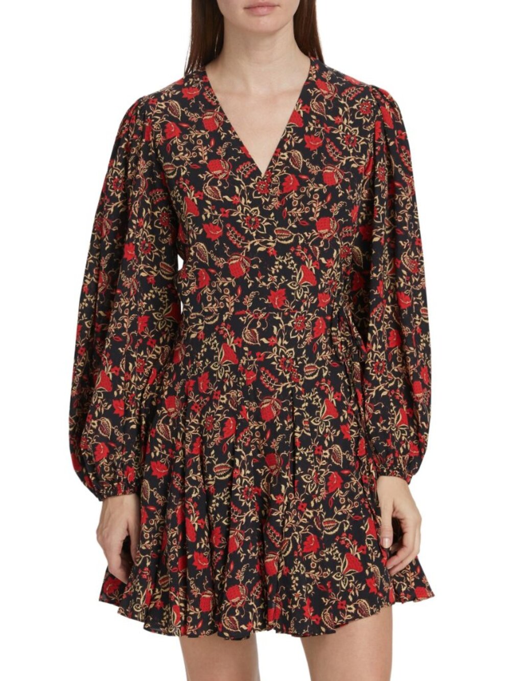 New Rhode Caro Floral Wrap Mini Dress Black Red Medium $565